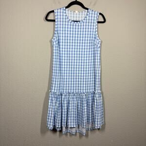 Crewcuts Girls Size 16 Gingham Drop Waist Dress Blue White Cotton Sleeveless